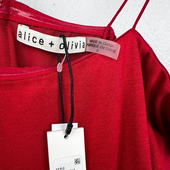 NWT Alice and Olivia Red Dorinda Off The Shoulder Deep Ruby Bodycon Midi Dress - Picture 8 of 10